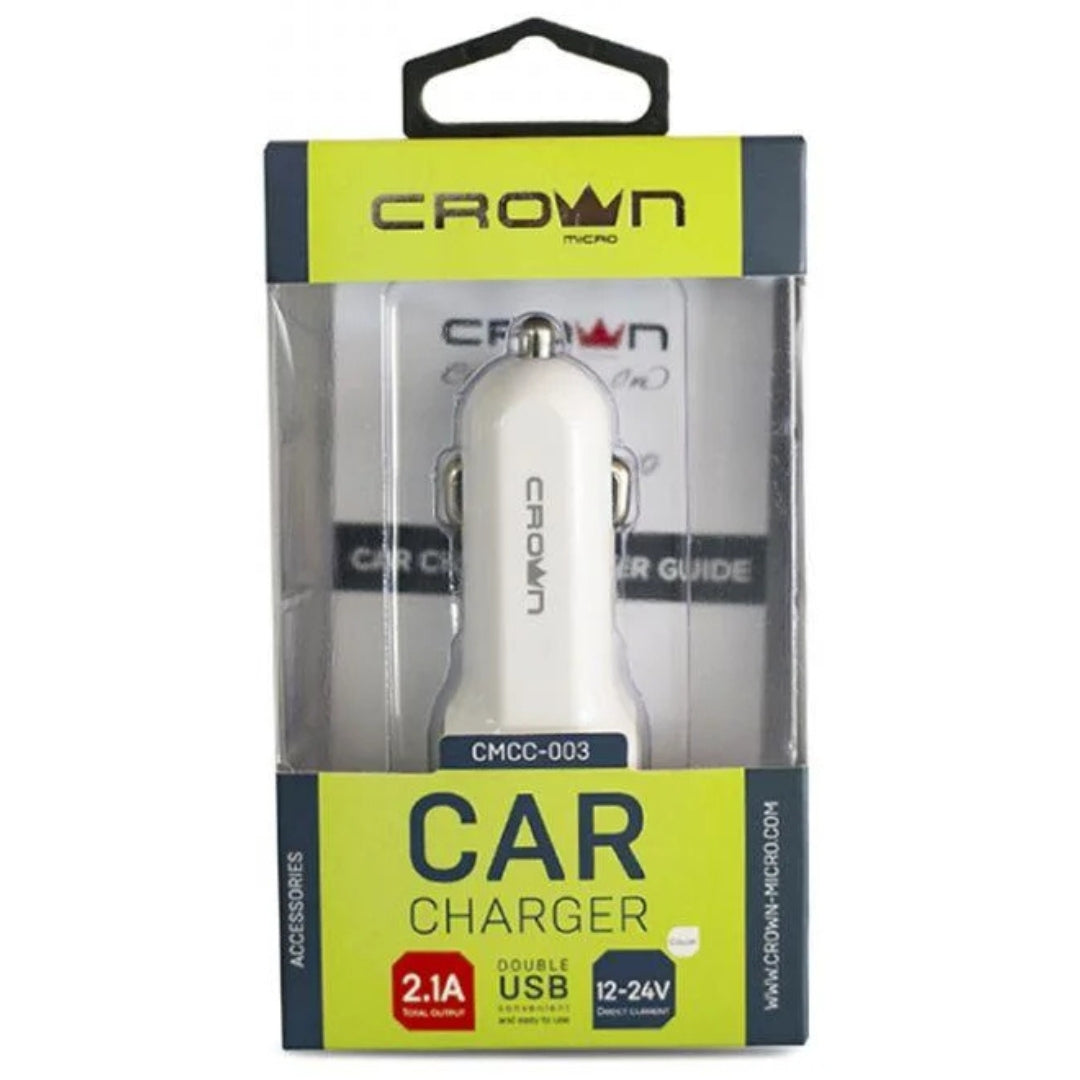 CrownMicro Car Charger Double USB 12-24V - White CMCC-003
