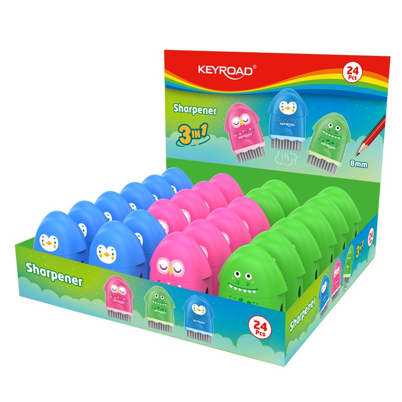 Keyroad Sharpener + Eraser + Cleaning Brush - 3 In 1 x 1pc Assortment