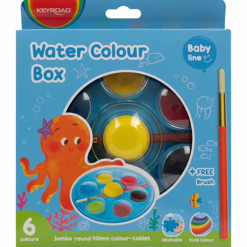 Keyroad Water Colour Box - 6 Colours & Brush