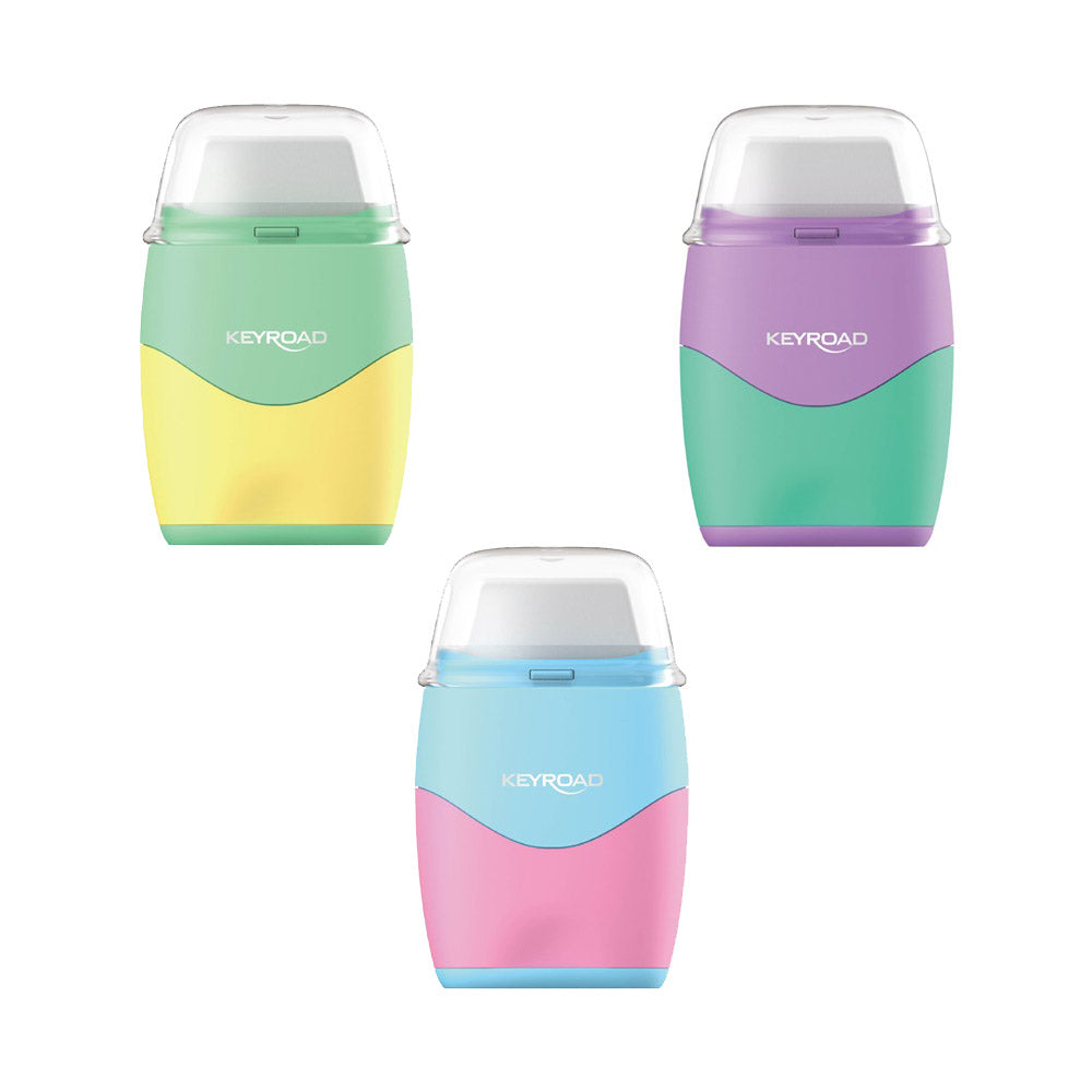 Keyroad Sharpener Dual Hole + Eraser - Pastel x 1pc Assortment