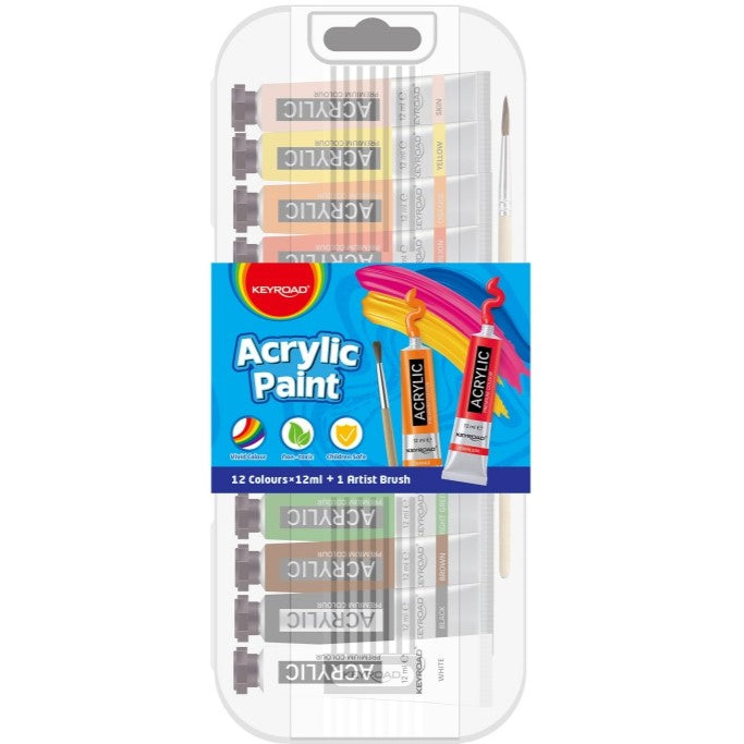 Keyroad Acrylic Paint A Set Of 12pcs x 12ml + 1 Artist Brush