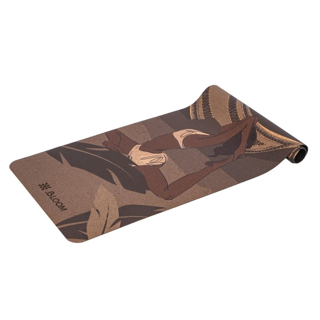 Bloom Printed Cork Yoga Mat 183 x 61 x 0.3.cm - Brown
