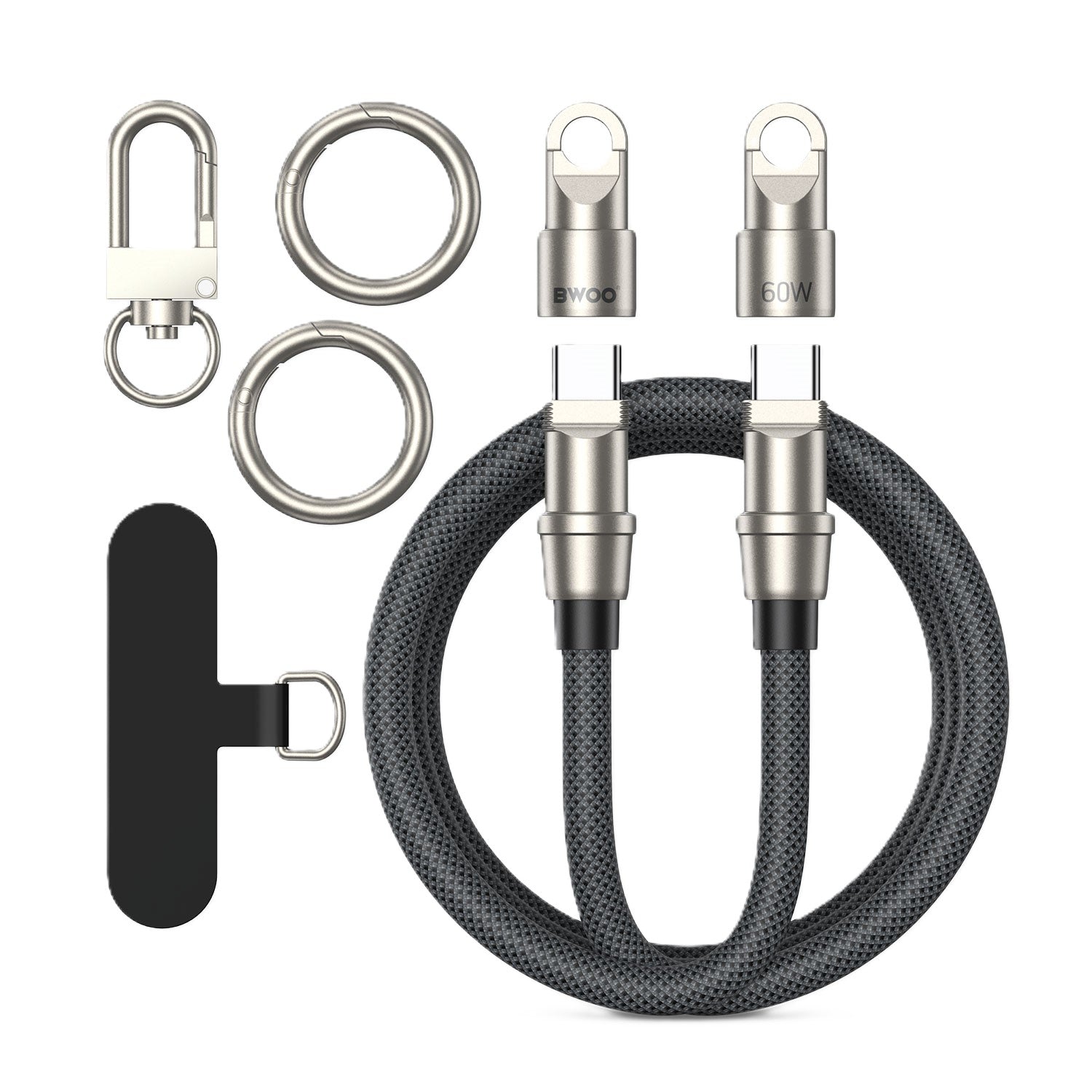 Bwoo USB-C to USB-C Charging Cable+Cell Phone Lanyard 2in1 60W 1.2M