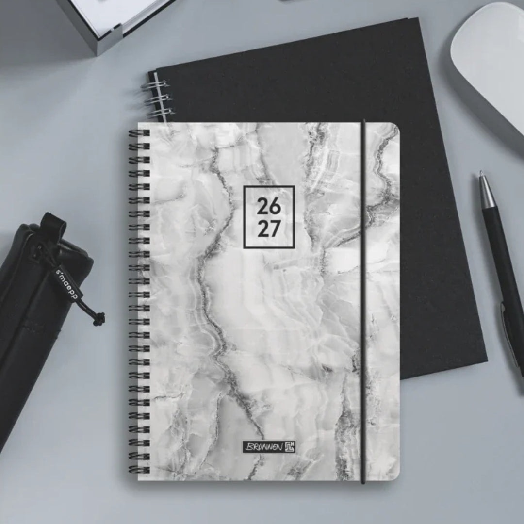 A6 Brunnen Scholastic Diary Day Per Page - 2026/27 - Grey Marble