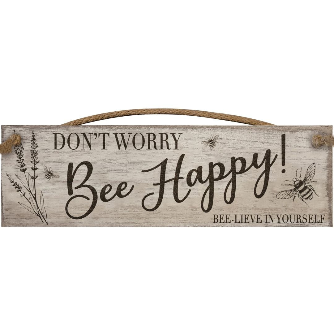 Hanging Wooden Plaque - Bee Happy