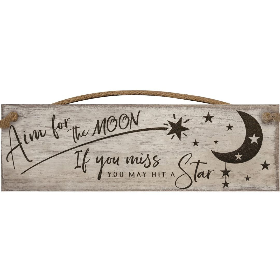 Hanging Wooden Plaque - Aim For Moon