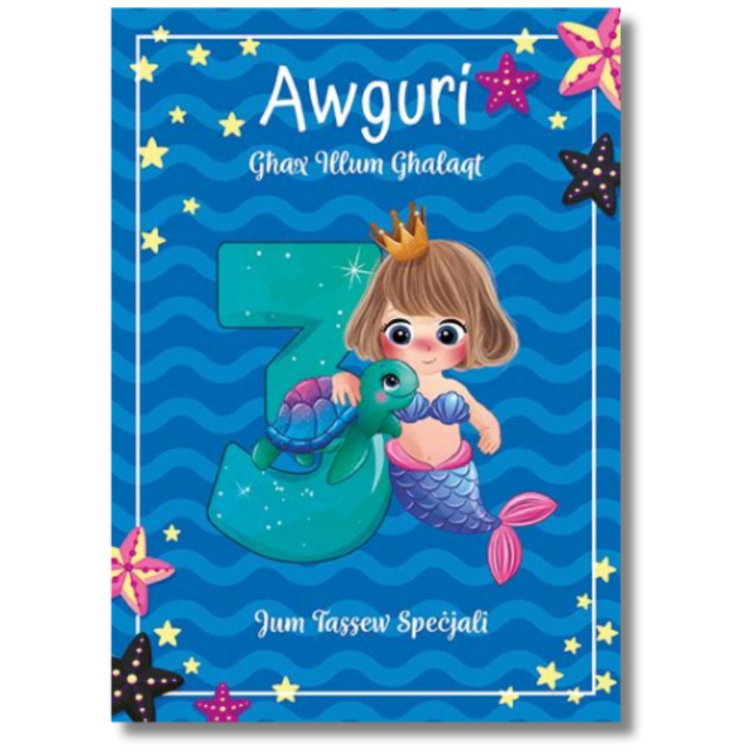 Awguri Illum Ghalaqt 3' Mermaid Birthday Card