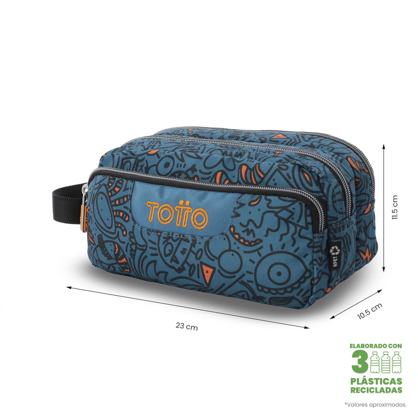 Totto 3 Compartments Pencil Case 11.5 x 23 x 10.5cm - Multiuso Agapec - 5L4