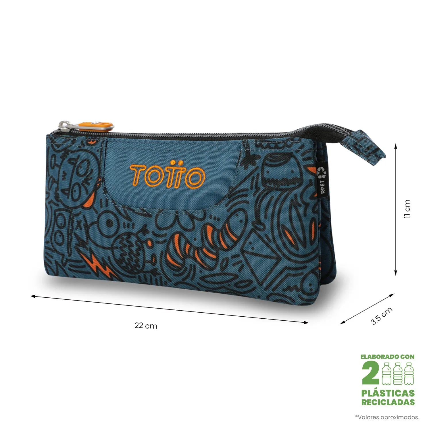Totto 3 Compartments Pencil Case 11 x 22 x 3.5cm - Multiuso Tablero - 5L4