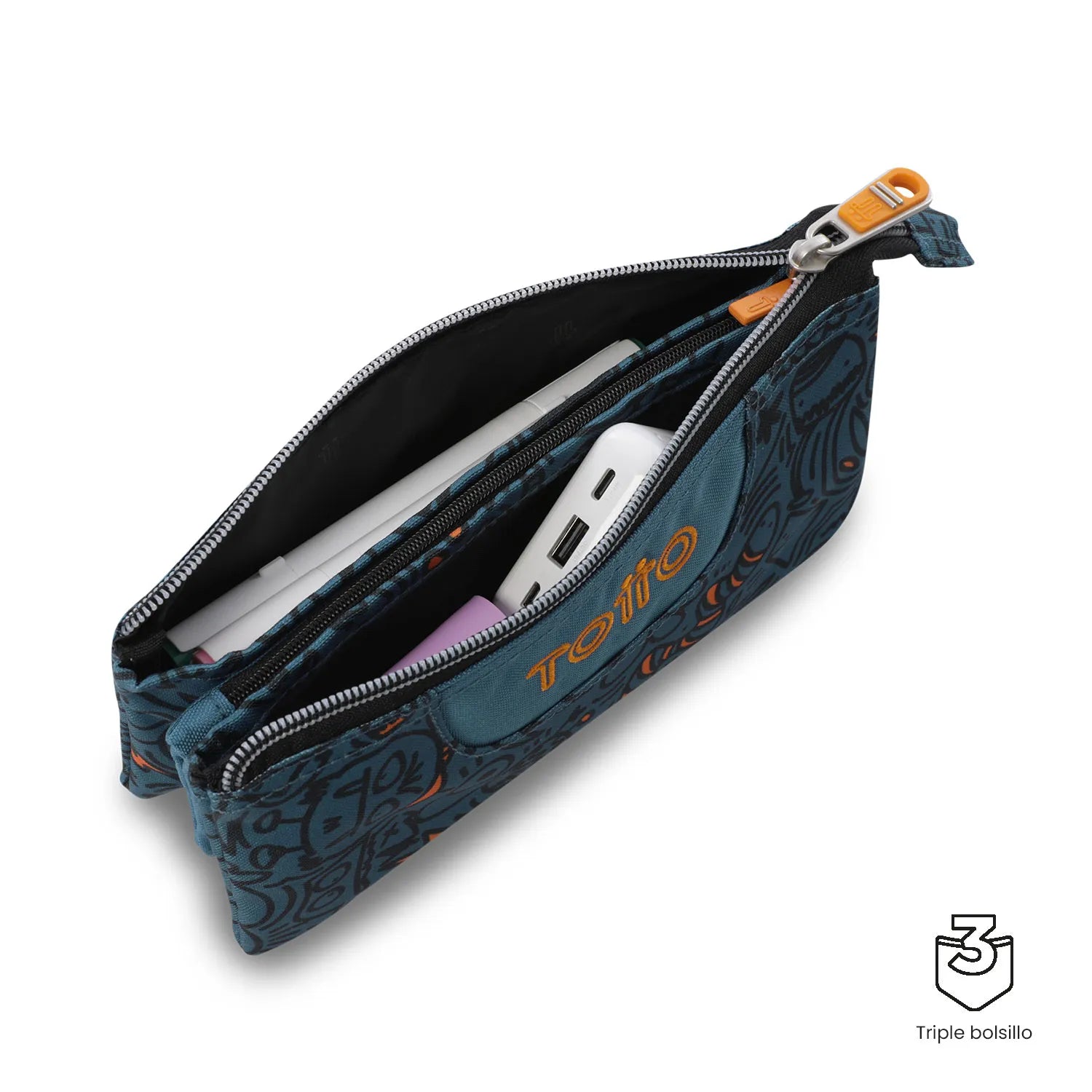 Totto 3 Compartments Pencil Case 11 x 22 x 3.5cm - Multiuso Tablero - 5L4