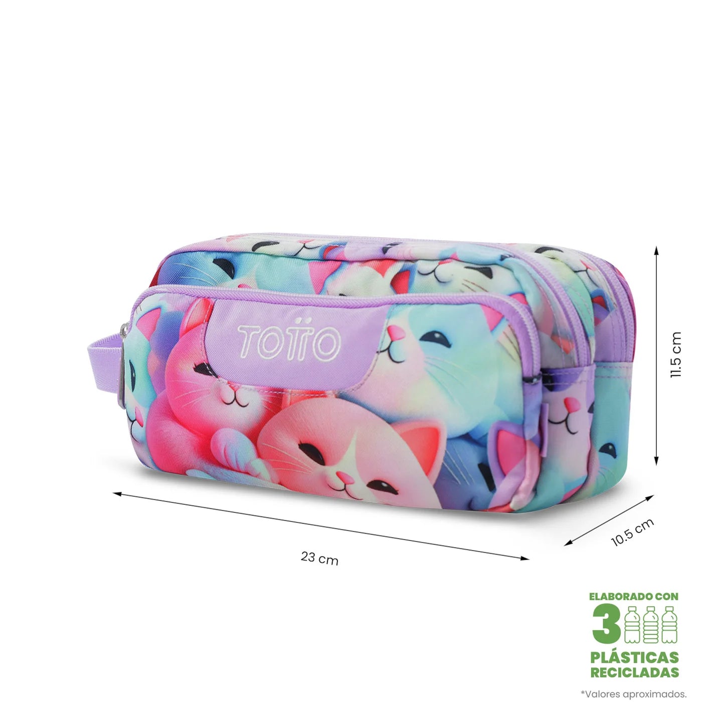 Totto 3 Compartments Pencil Case 11.5 x 23 x 10.5cm - Multiuso Agapec - 0S6