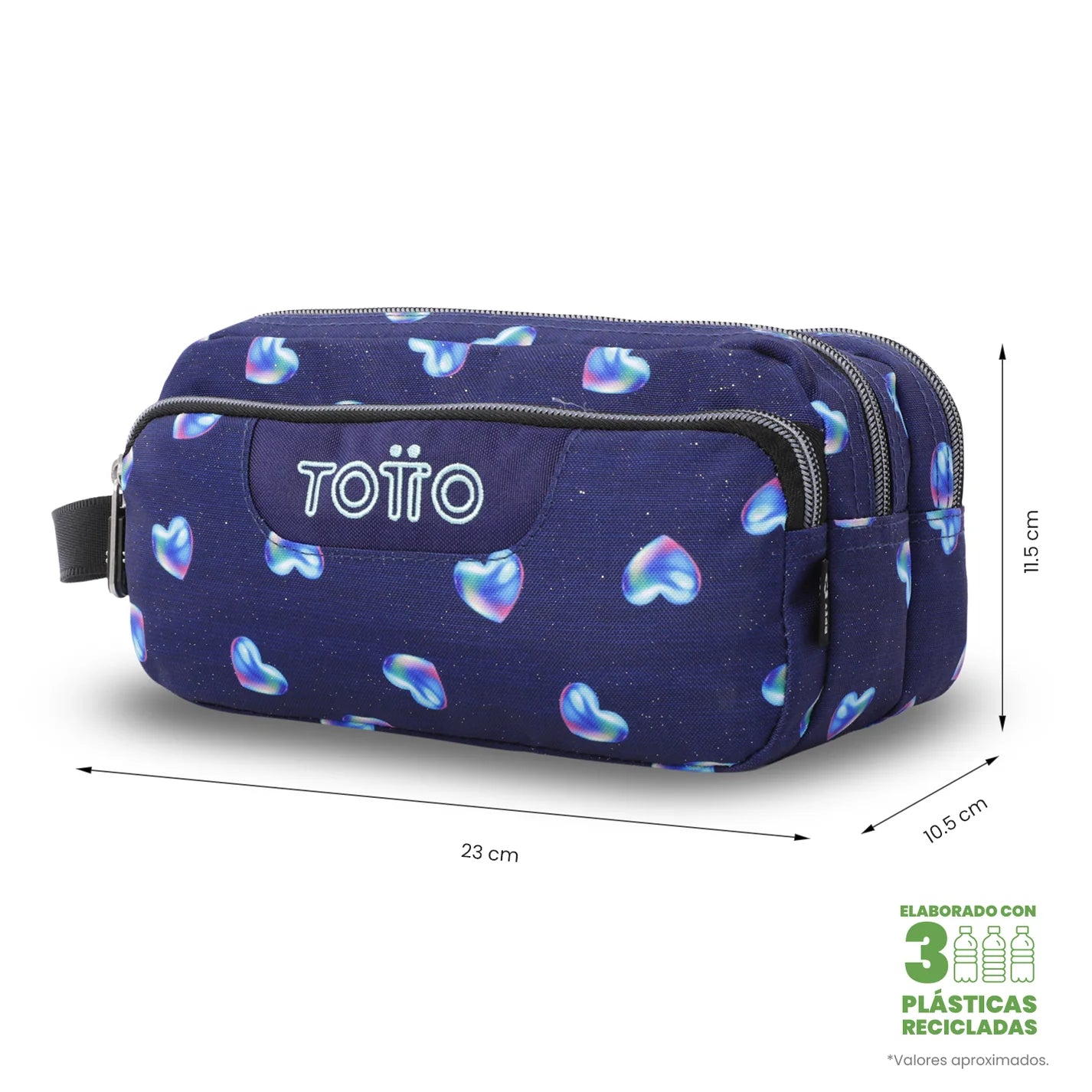 Totto 3 Compartments Pencil Case 11.5 x 23 x 10.5cm - Multiuso Agapec Glitter - 4EF