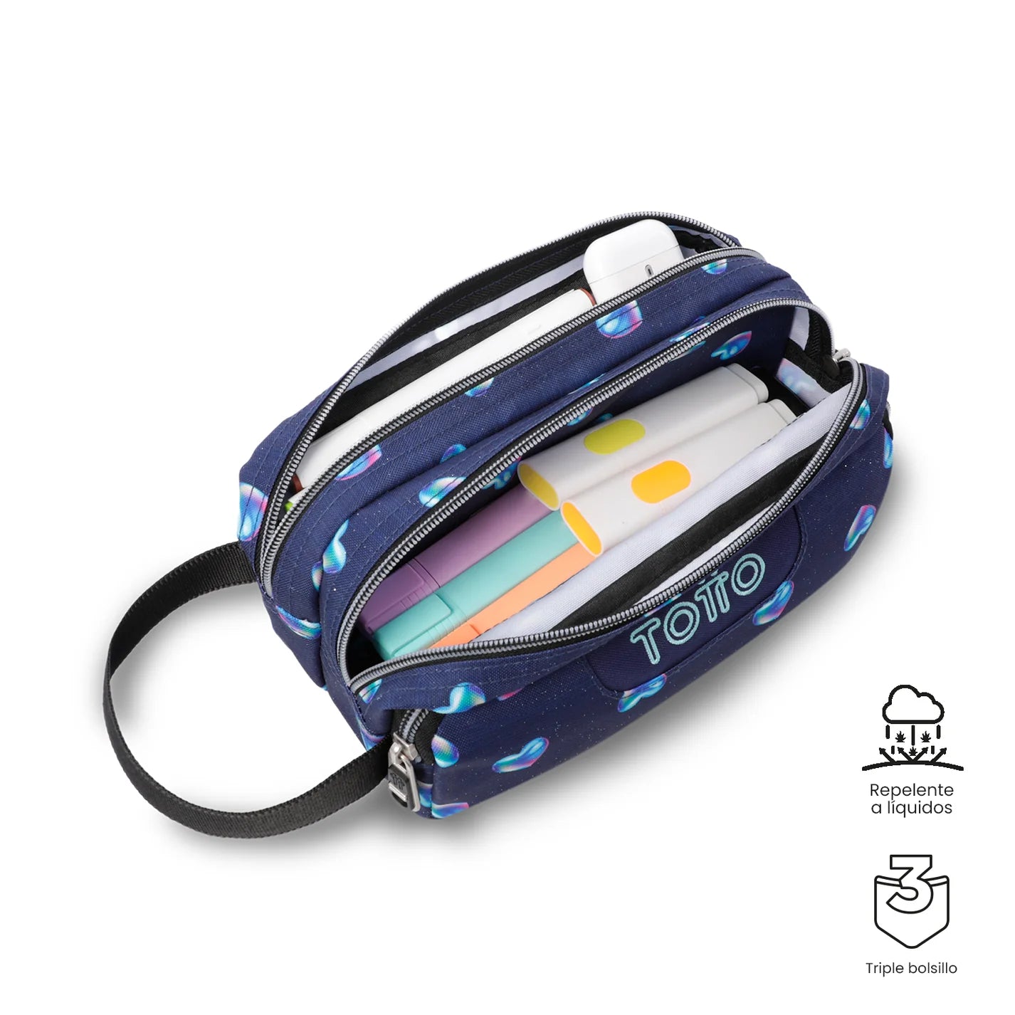 Totto 3 Compartments Pencil Case 11.5 x 23 x 10.5cm - Multiuso Agapec Glitter - 4EF