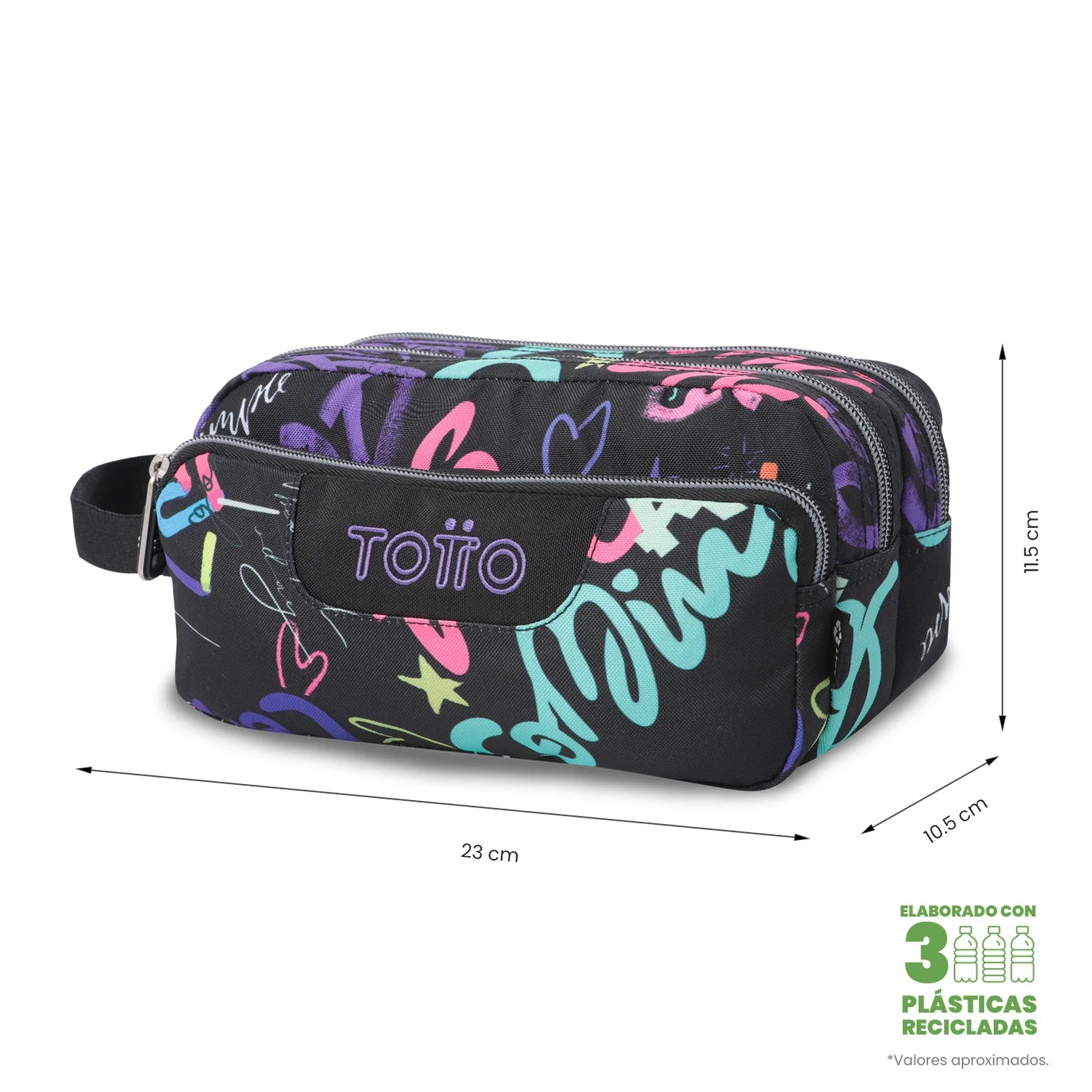 Totto 3 Compartments Pencil Case 11.5 x 23 x 10.5cm - Multiuso Agapec - 7EZ