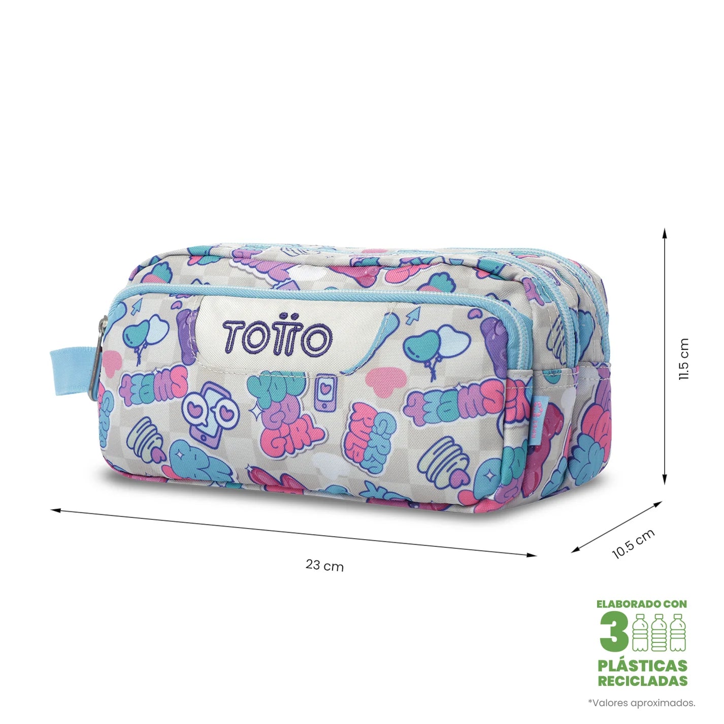 Totto 3 Compartments Pencil Case 11.5 x 23 x 10.5cm - Multiuso Agapec - 0S7