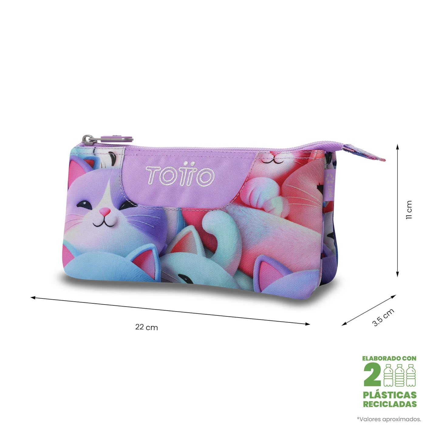 Totto 3 Compartments Pencil Case 11 x 22 x 3.5cm - Multiuso Tablero - 0S6