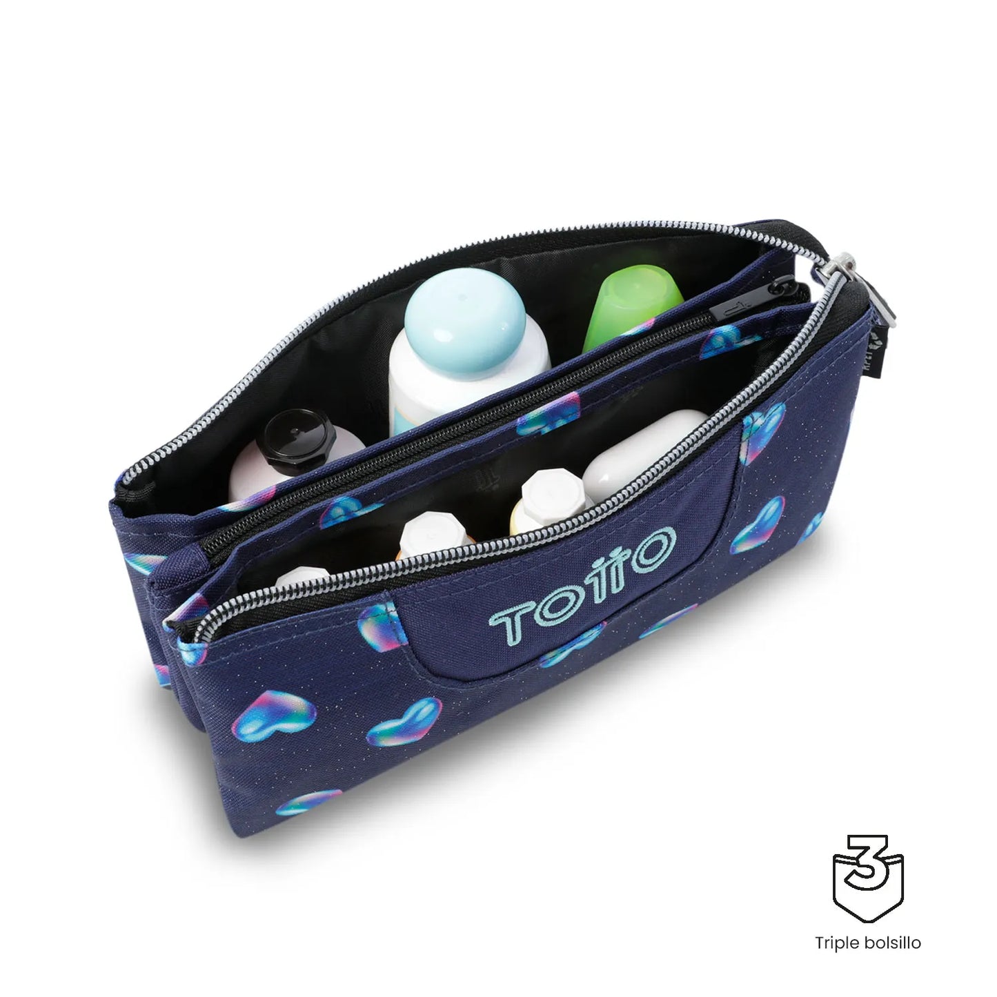 Totto 3 Compartments Pencil Case 11 x 22 x 3.5cm - Multiuso Tablero Glitter - 4FE