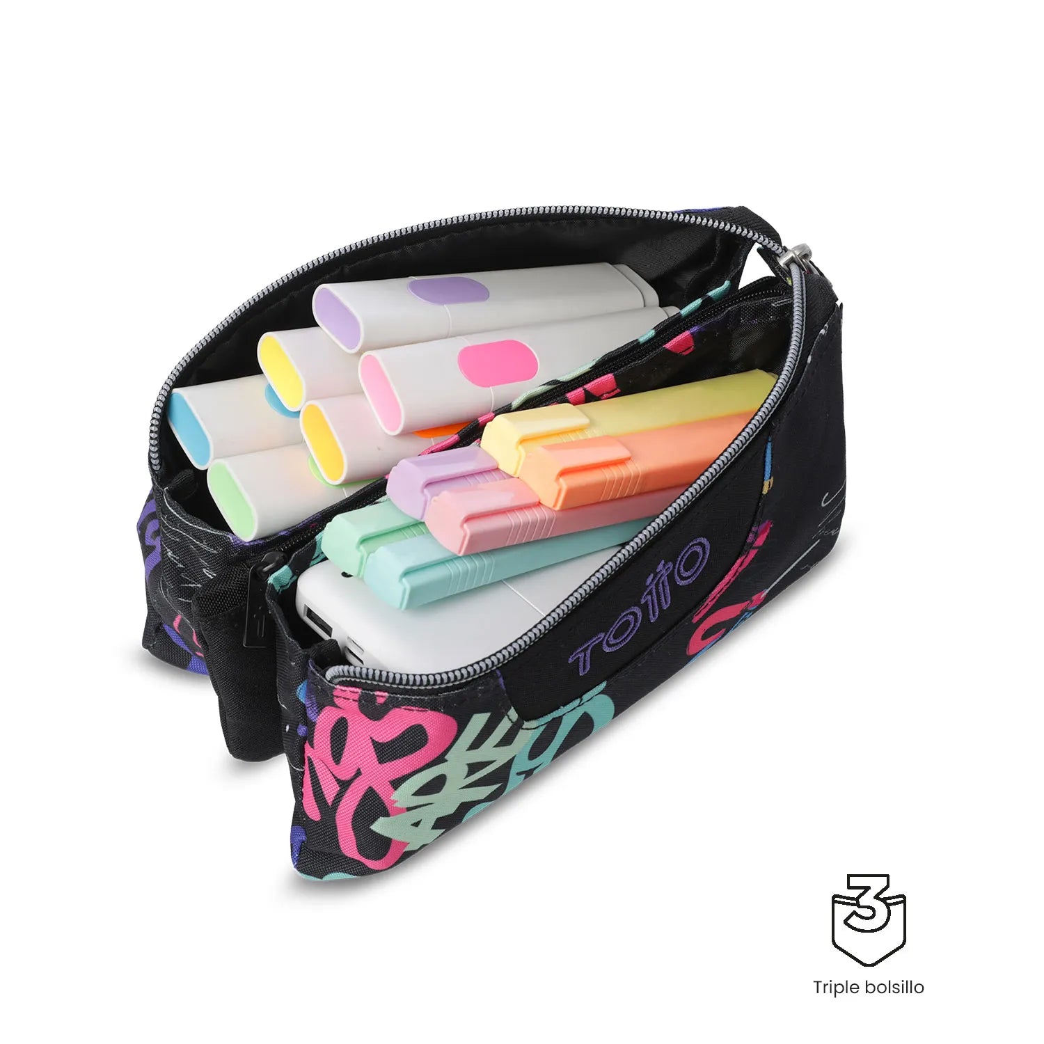 Totto 3 Compartments Pencil Case 11 x 22 x 3.5cm - Multiuso Tablero - 7EZ