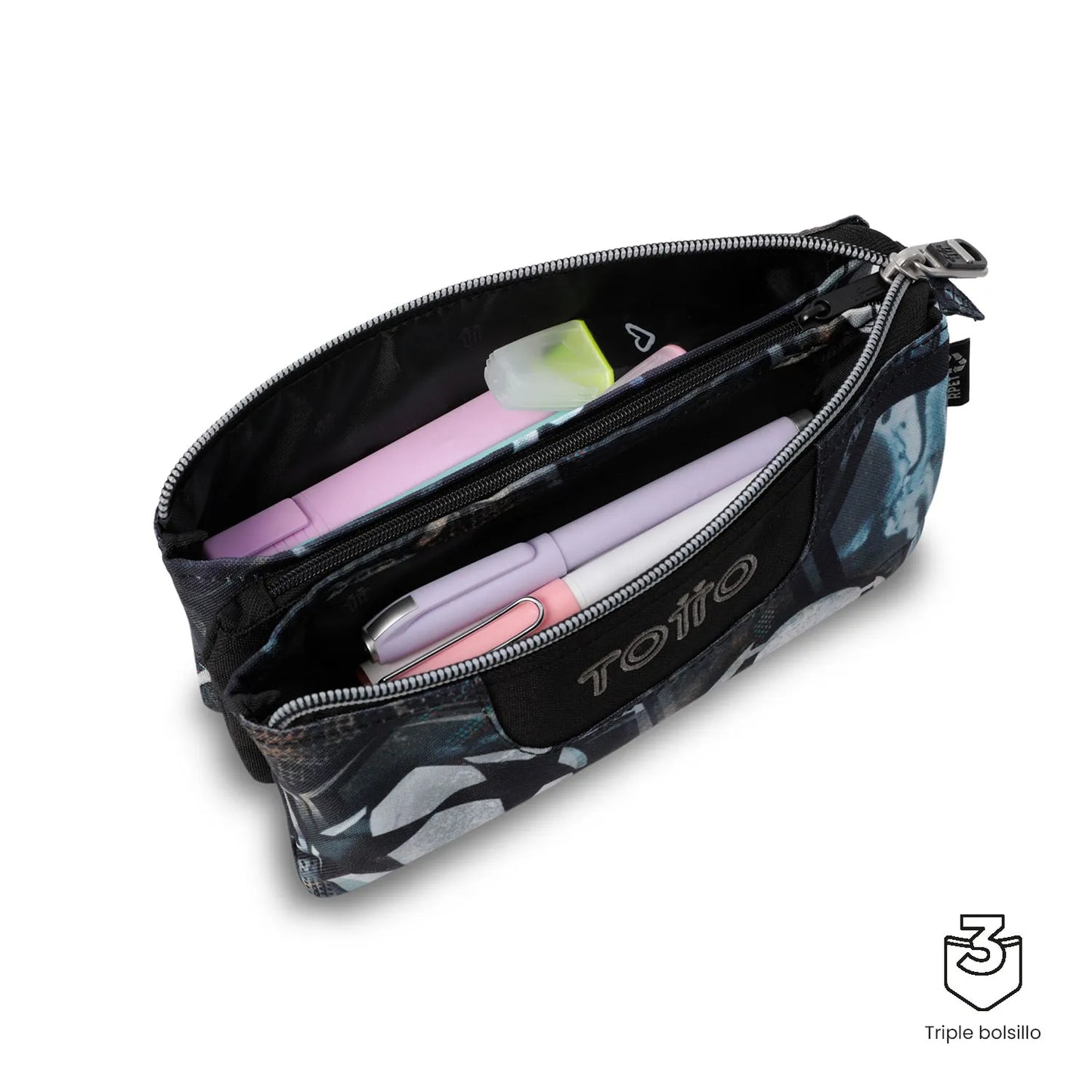 Totto 3 Compartments Pencil Case 11 x 22 x 3.5cm - Multiuso Tablero - 7EM