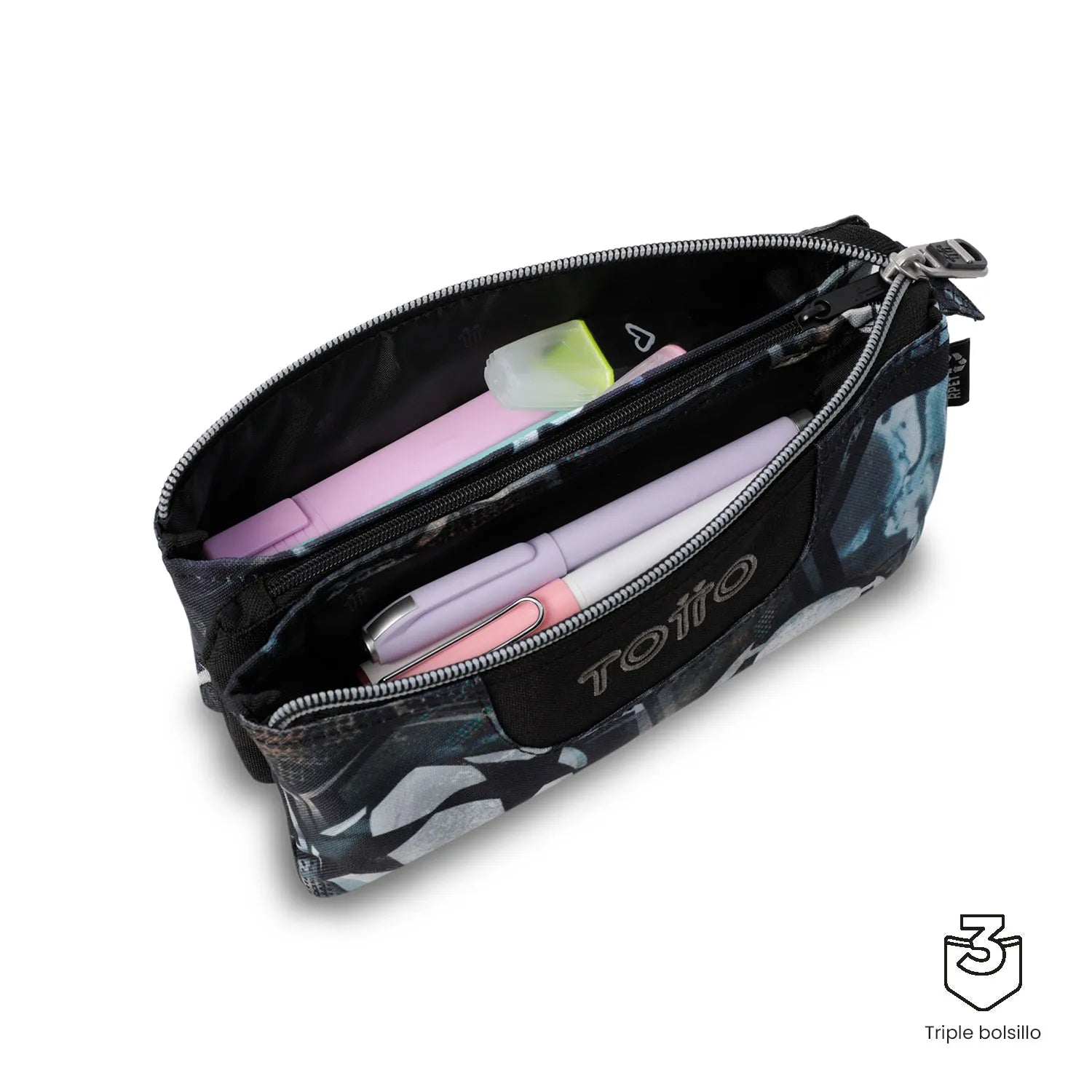 Totto 3 Compartments Pencil Case 11 x 22 x 3.5cm - Multiuso Tablero - 7EM