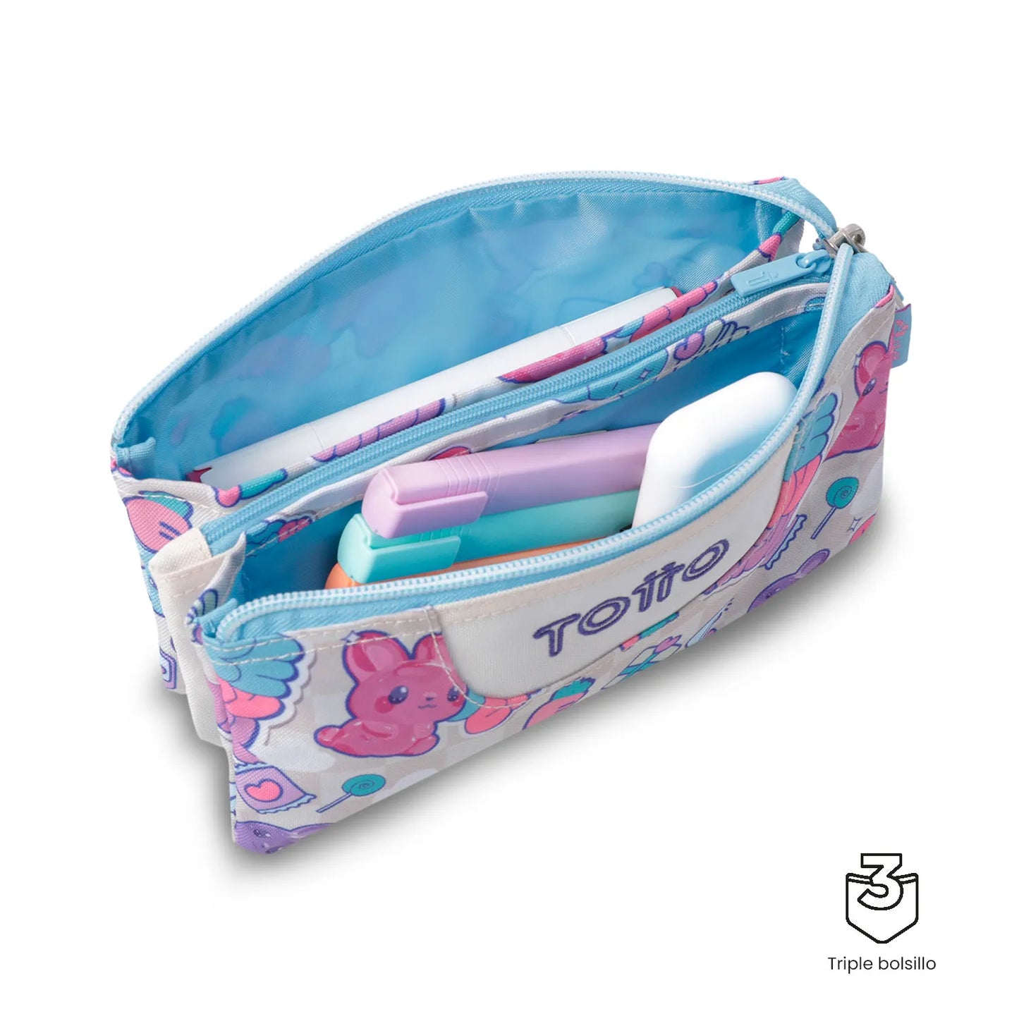 Totto 3 Compartments Pencil Case 11 x 22 x 3.5cm - Multiuso Tablero - 0S7
