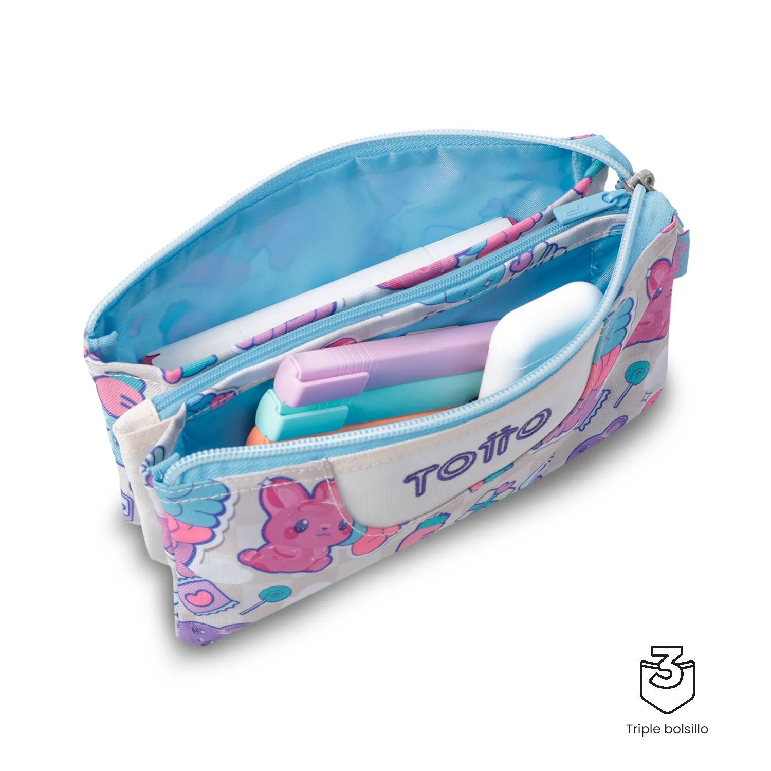 Totto 3 Compartments Pencil Case 11 x 22 x 3.5cm - Multiuso Tablero - 0S7