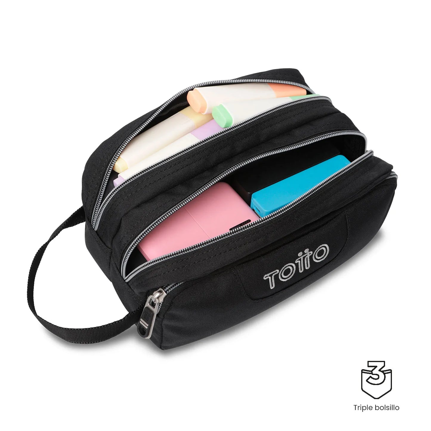 Totto 3 Compartments Pencil Case 11.5 x 23 x 10.5cm - Multiuso Agapec Ecole Solid - N01