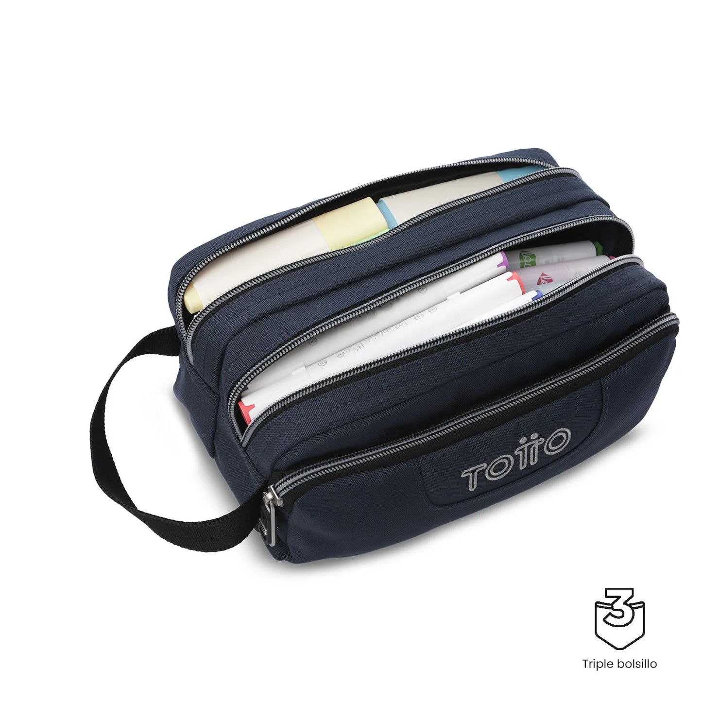 Totto 3 Compartments Pencil Case 11.5 x 23 x 10.5cm - Multiuso Agapec Ecole Solid - Z32