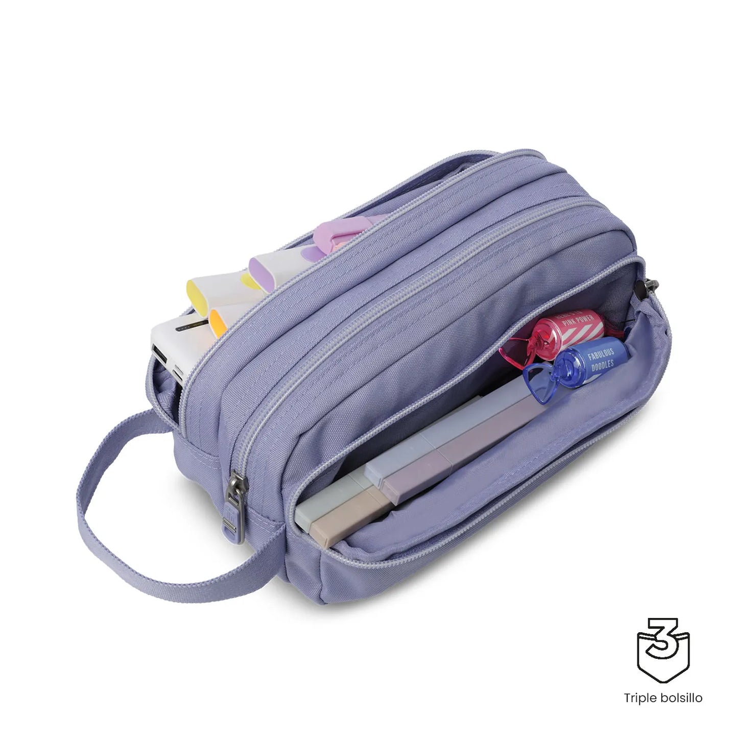 Totto 3 Compartments Pencil Case 11.5 x 23 x 10.5cm - Multiuso Agapec Ecole Solid - M5I