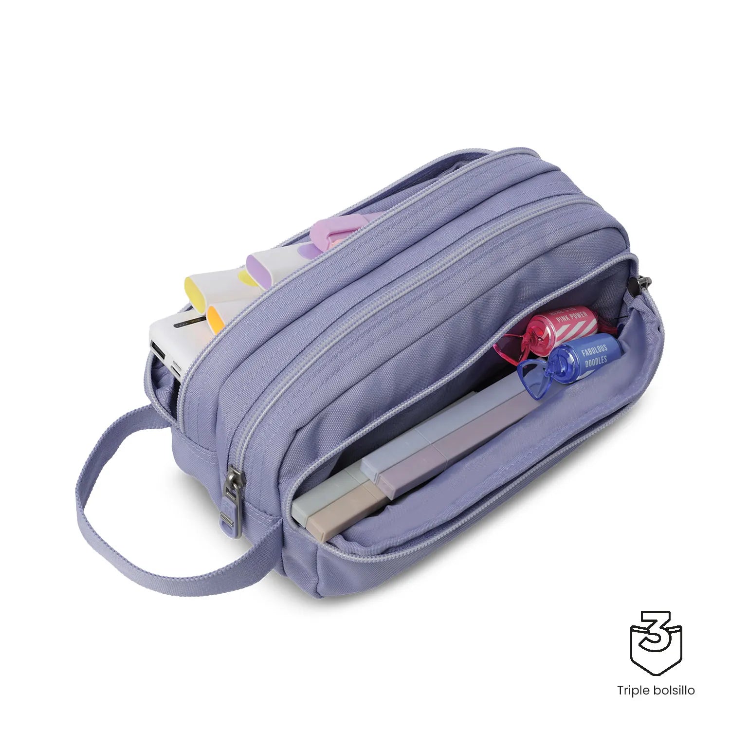 Totto 3 Compartments Pencil Case 11.5 x 23 x 10.5cm - Multiuso Agapec Ecole Solid - M5I