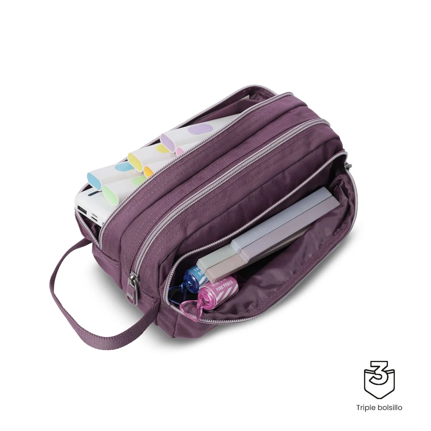 Totto 3 Compartments Pencil Case 11.5 x 23 x 10.5cm - Multiuso Agapec Ecole Solid - M5L