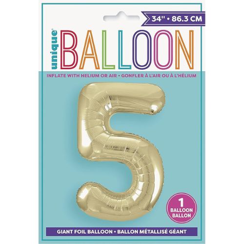 Unique Helium Foil Balloon 86.3cm - All Numbers! - Gold