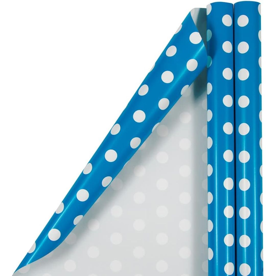 Gift Wrapping Paper 50 x 70cm Light Blue With White Dots