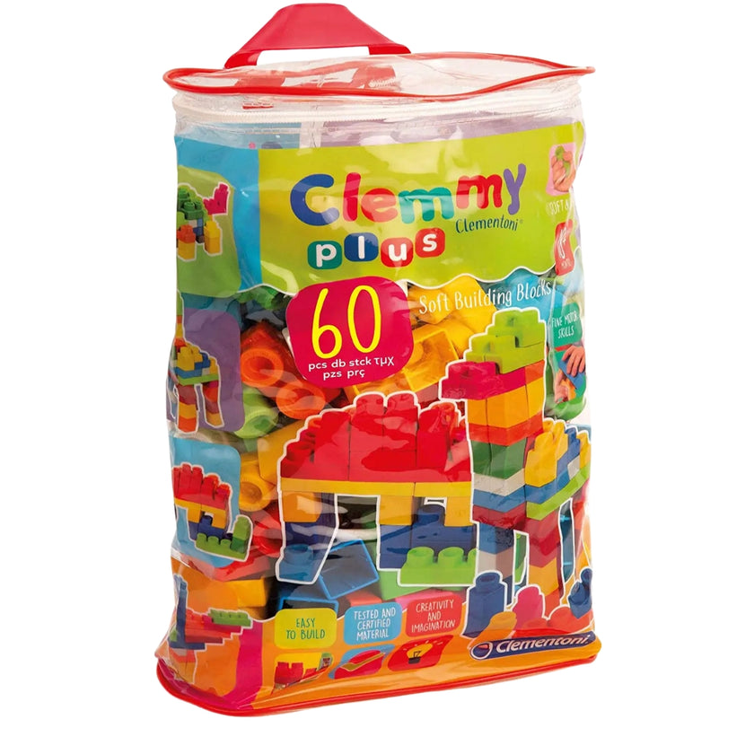 Clementoni - Clemmy Plus - Soft & Safe - Soft Blocks A Set Of 60pcs - Assorted +18m