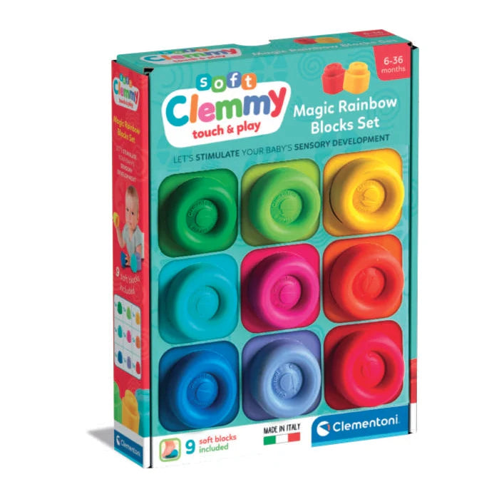 Clementoni - Soft Clemmy - Touch & Play - Soft Blocks A Set Of 9pcs - Rainbow 6-36m
