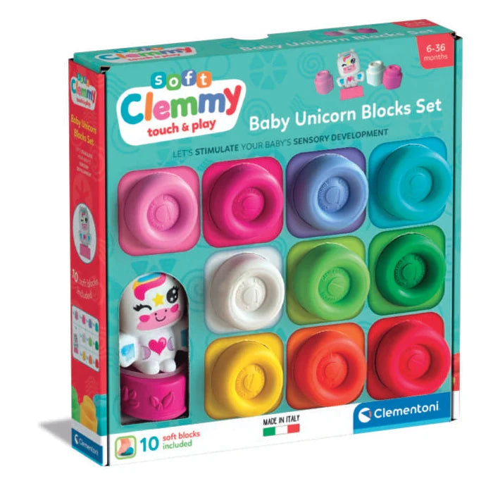 Clementoni - Soft Clemmy - Touch & Play - Soft Blocks A Set Of 10pcs - Baby Unicorn 6-36m