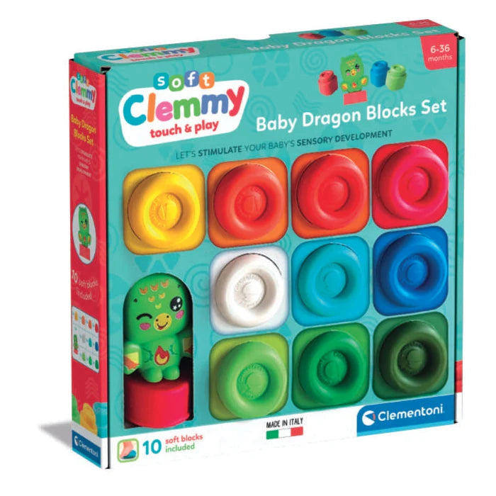 Clementoni - Soft Clemmy - Touch & Play - Soft Blocks A Set Of 10pcs - Baby Dragon 6-36m