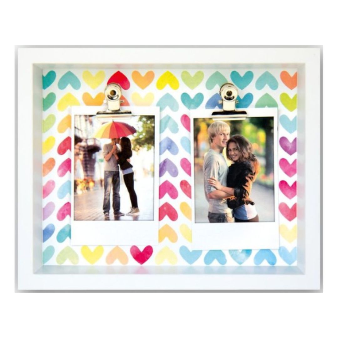 Zep Valentine's Portrait Wooden Photo Frame 10 x 15cm x 2 - Colourful Hearts