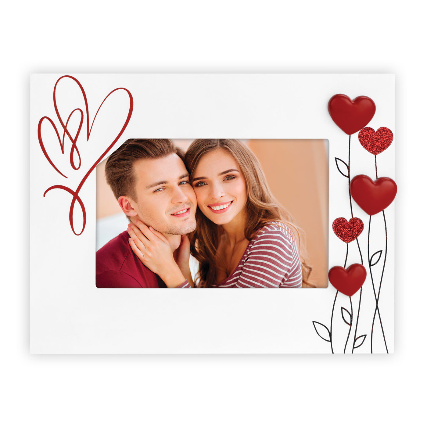 Zep Valentine's Horizontal Wooden Photo Frame 10 x 15cm - White With Red Hearts