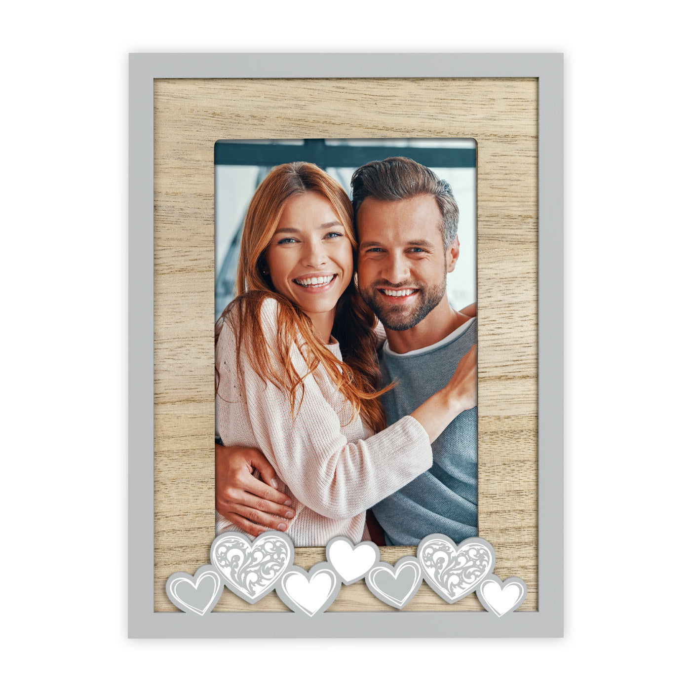 Zep Valentine's Portrait Wooden Photo Frame 10 x 15cm - Grey/Brown