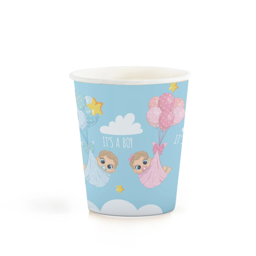 Clendy Compostable Paper Cups 240ml A Pack Of 25pcs - Gender Reveal