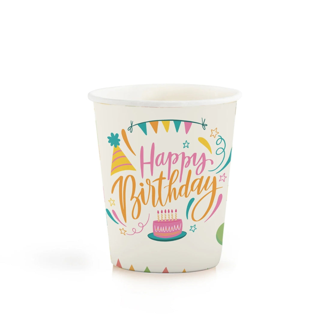 Clendy Compostable Paper Cups 240ml A Pack Of 25pcs - Happy Birthday
