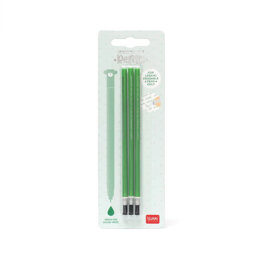 Legami Erasable Gel Pen Refill A Pack Of 3pcs - Green Ink