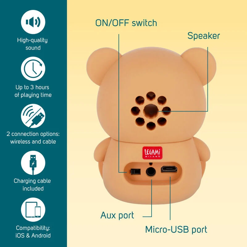 Legami The Sound Of Cuteness Wireless Speaker With Stand - Teddy Bear