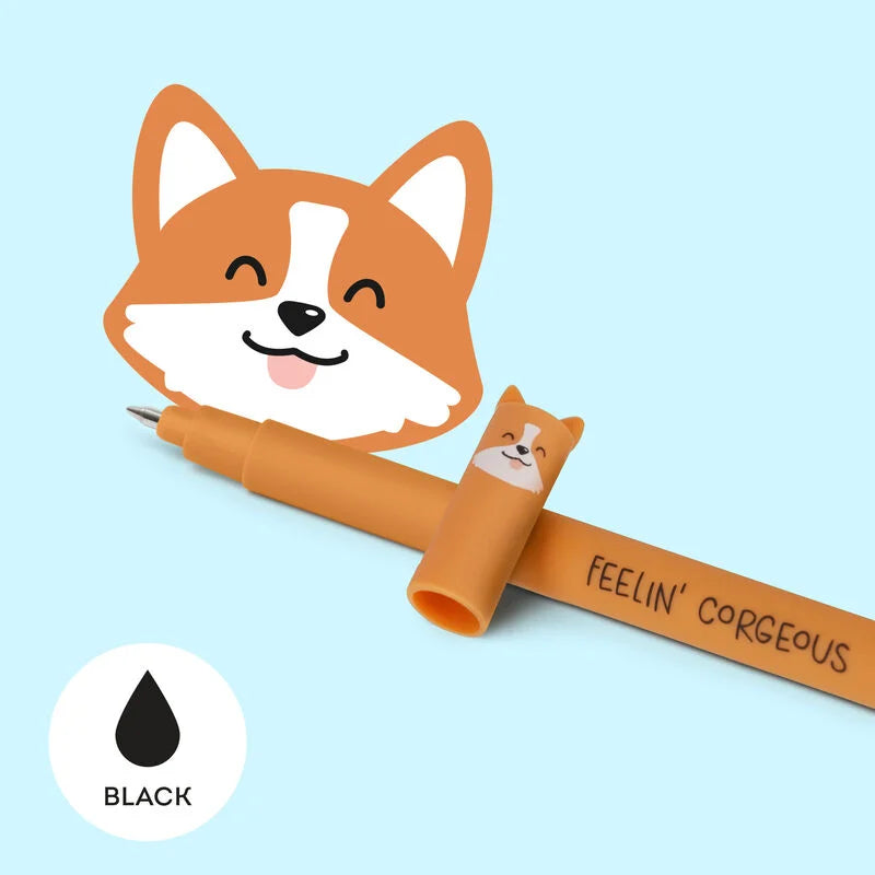 Legami Erasable Gel Pen 0.7mm Black Ink - Corgie