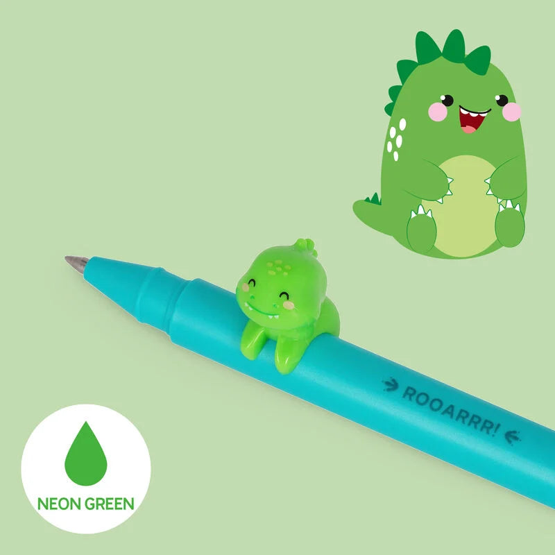 Legami Lovely Friends Gel Pen 0.5mm Neon Green Ink - Dino