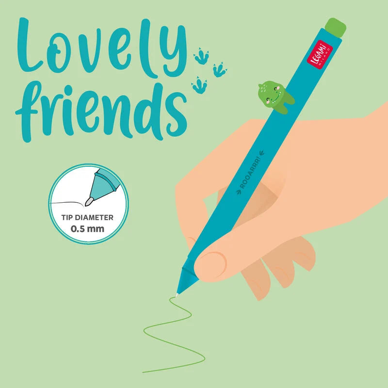 Legami Lovely Friends Gel Pen 0.5mm Neon Green Ink - Dino