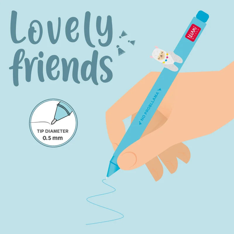 Legami Lovely Friends Gel Pen 0.5mm Light Blue Ink - Llama