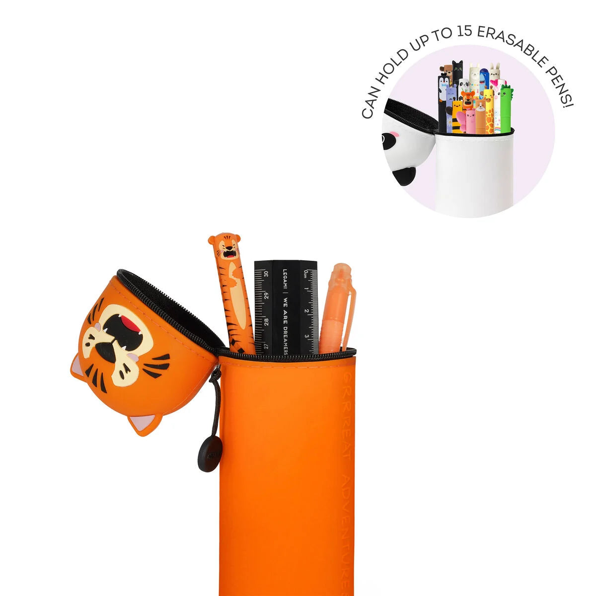 Legami 2-In-1 Silicone Pencil Case - Kawaii - Tiger "Grrreat Adventures"