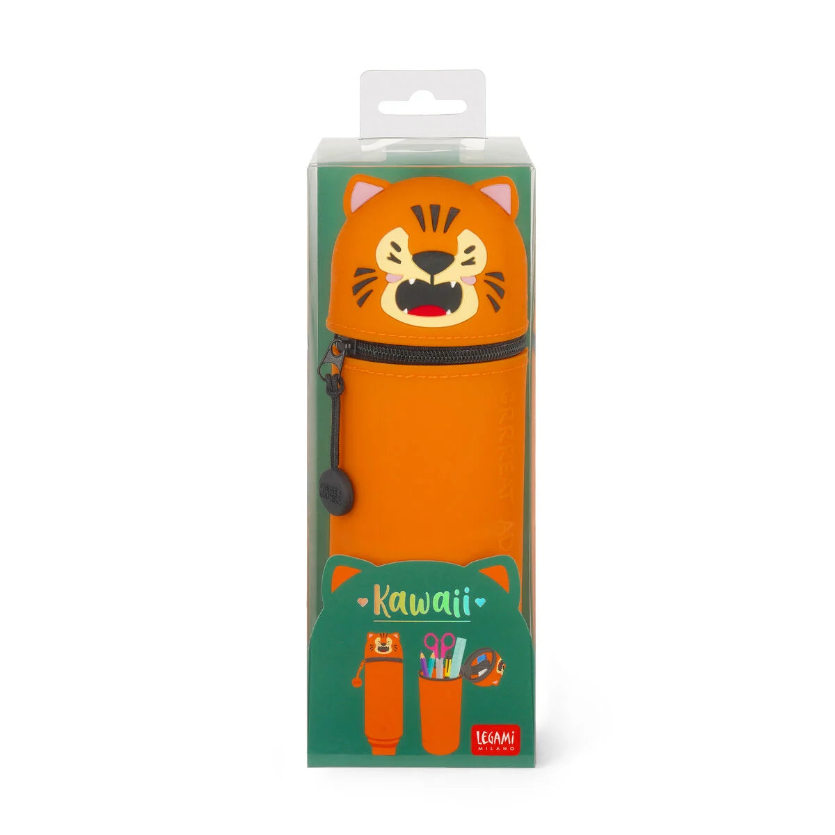 Legami 2-In-1 Silicone Pencil Case - Kawaii - Tiger "Grrreat Adventures"